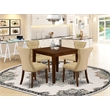 Pemberly Row 5-Piece Dining Set in Antique Walnut Finish and Brown Linen