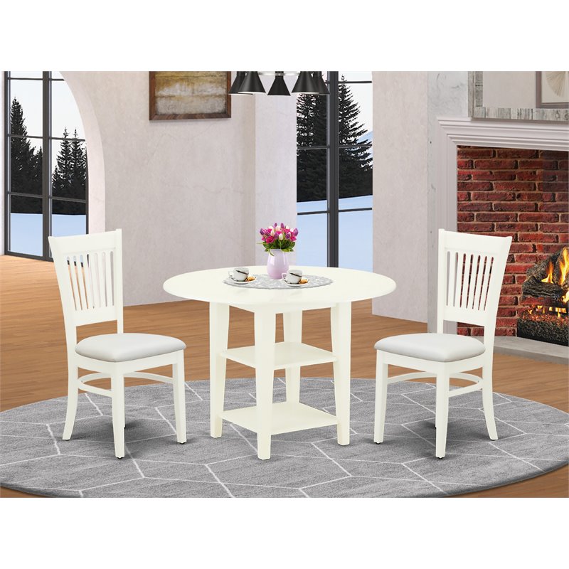 Pemberly Row 3-Piece Dining Set with Fabric Seat in Linen White Finish