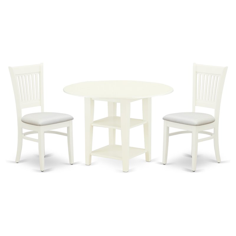 Pemberly Row 3-Piece Dining Set with Fabric Seat in Linen White Finish