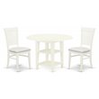 Pemberly Row 3-Piece Dining Set with Fabric Seat in Linen White Finish