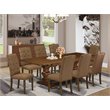 Pemberly Row 9-Piece Wood Dining Set in Walnut with Brown Beige Chairs