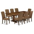 Pemberly Row 9-Piece Wood Dining Set in Walnut with Brown Beige Chairs