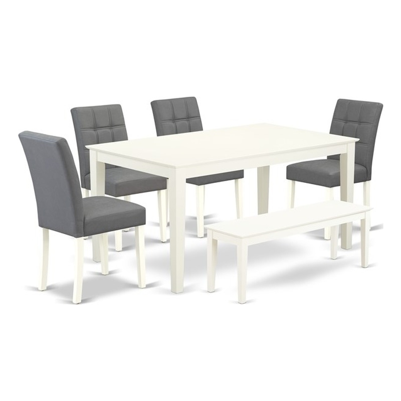 Pemberly Row 6-Piece Wood Kitchen Table Set in Linen White & Platinum Gray