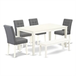 Pemberly Row 6-Piece Wood Kitchen Table Set in Linen White & Platinum Gray