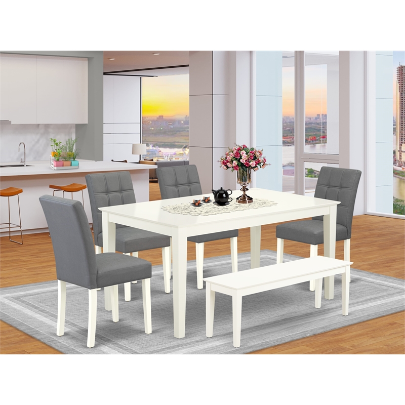 Pemberly Row 6-Piece Wood Kitchen Table Set in Linen White & Platinum Gray
