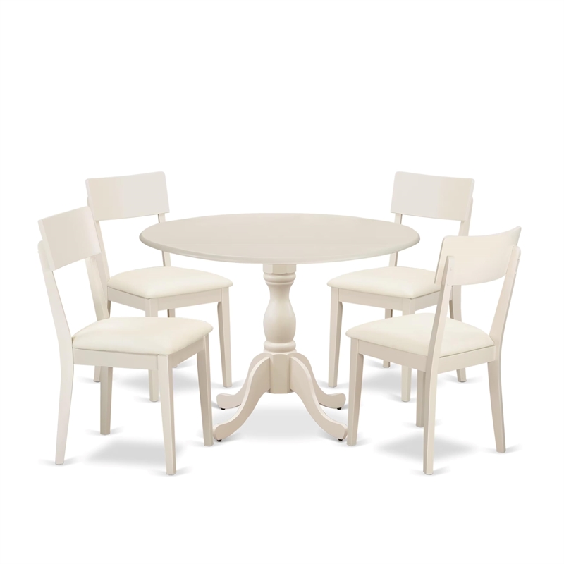Pemberly Row 5-Piece Wood Dining Set with Ladder Back Chairs in Linen White