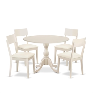 Pemberly Row 5-Piece Wood Dining Set with Ladder Back Chairs in Linen White