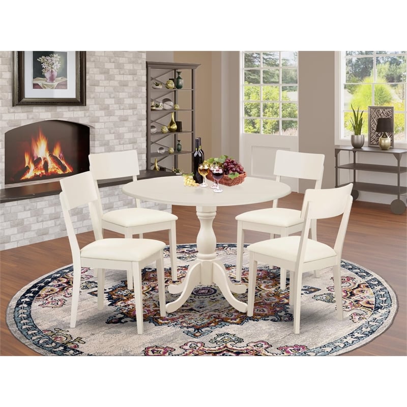 Pemberly Row 5-Piece Wood Dining Set with Ladder Back Chairs in Linen White