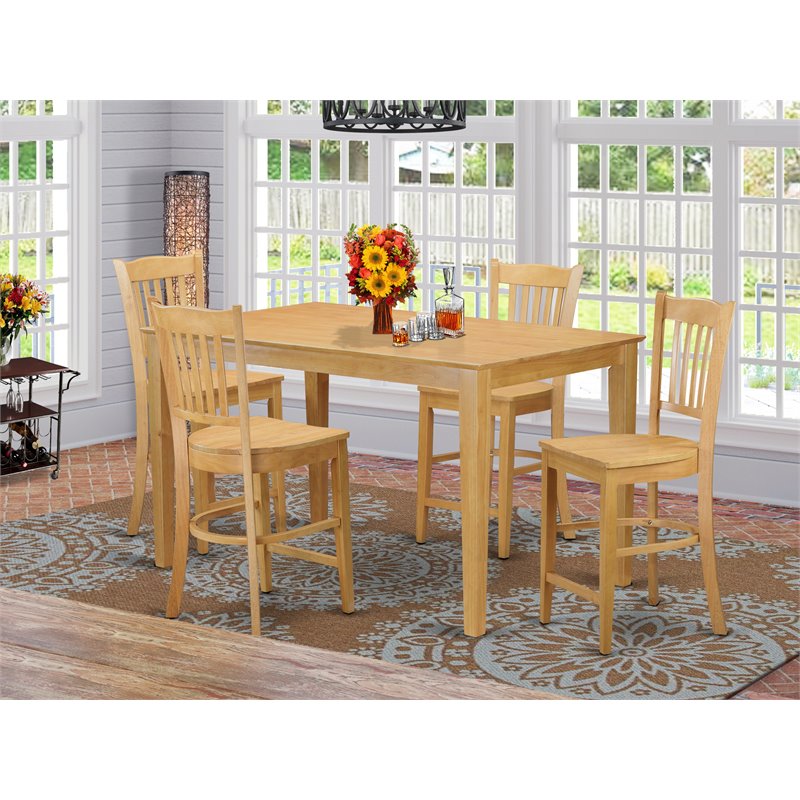 Pemberly Row 5-Piece Oak Wood Dining Set with Chairs in Traditional Style