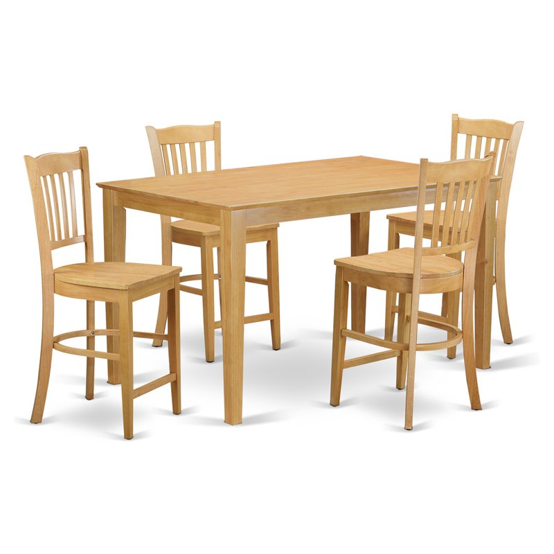 Pemberly Row 5-Piece Oak Wood Dining Set with Chairs in Traditional Style