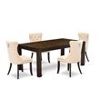 Pemberly Row 5-Piece Dining Set with Tufted Faux Leather Chairs in Beige