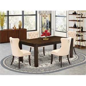 Pemberly Row 5-Piece Dining Set with Tufted Faux Leather Chairs in Beige