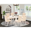 Pemberly Row 7-Piece Rubberwood Dining Set with Oval Table in White/Beige