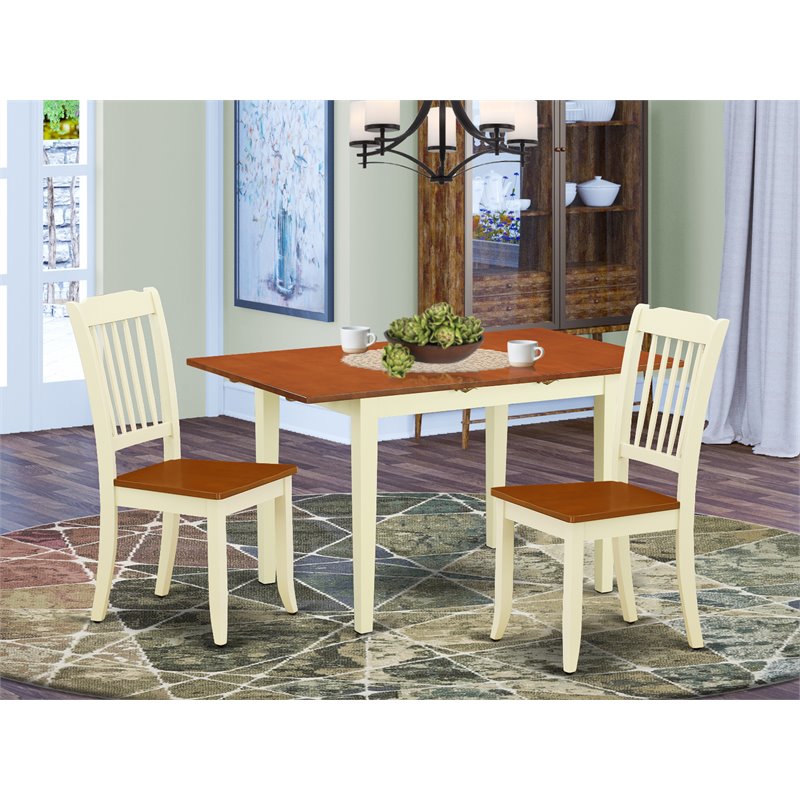 Pemberly Row 3-Piece Wood Dining Set with Slat Back Chairs in Buttermilk
