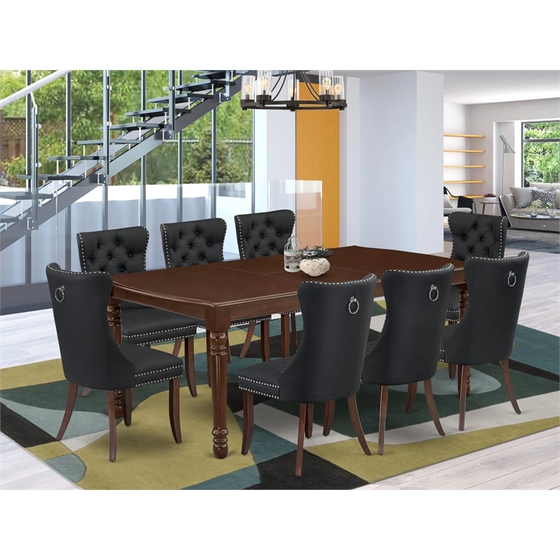Pemberly Row 9-Piece Kitchen Set with Butterfly Leaf in Mahogany/Dark Gray