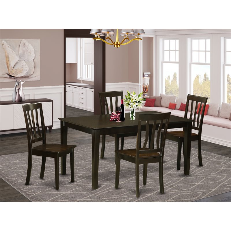 Pemberly Row 5-Piece Wood Dining Set with Wood Seat Chairs in Cappuccino