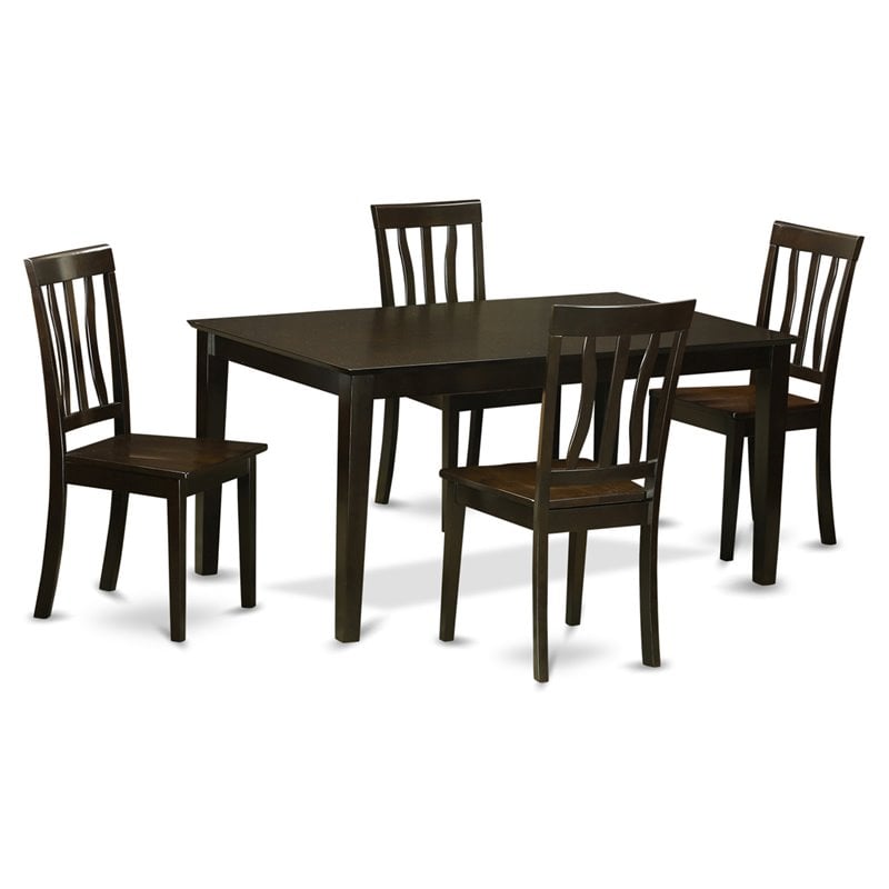 Pemberly Row 5-Piece Wood Dining Set with Wood Seat Chairs in Cappuccino