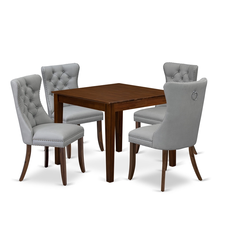 Pemberly Row 5-Piece Dining Set with Wood Table in Antique Walnut Finish