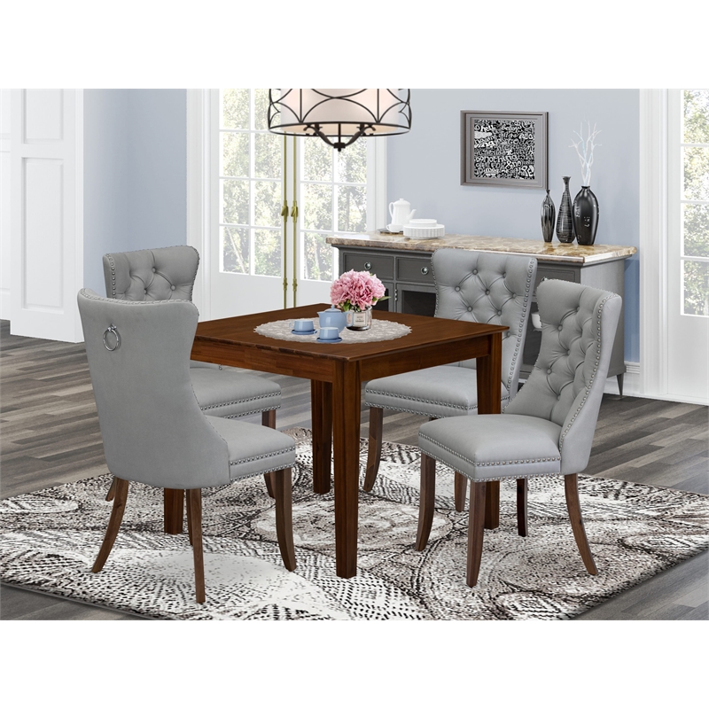 Pemberly Row 5-Piece Dining Set with Wood Table in Antique Walnut Finish