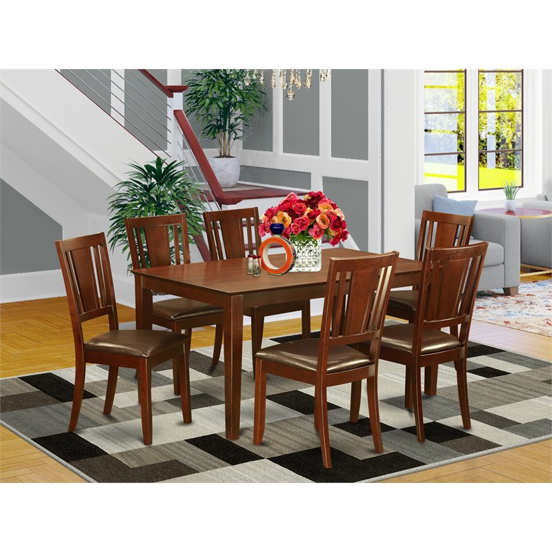 Pemberly Row 7-Piece Dining Set with Wood Table and Chairs in Mahogany