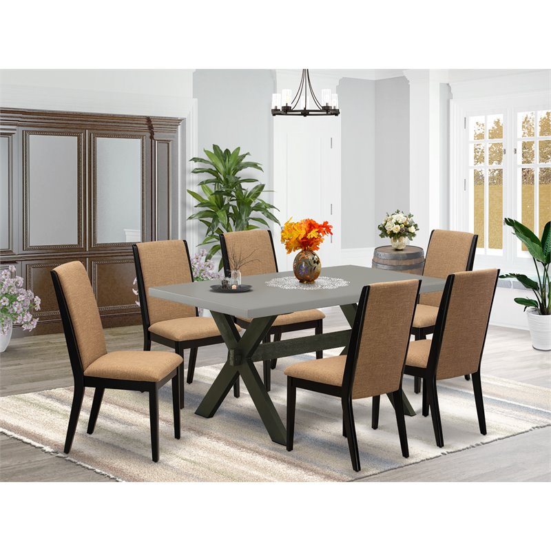 Pemberly Row X-Style 7-Piece Dining Set in Black/Sable/Cement