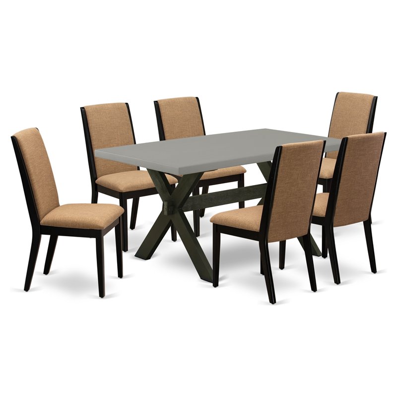 Pemberly Row X-Style 7-Piece Dining Set in Black/Sable/Cement