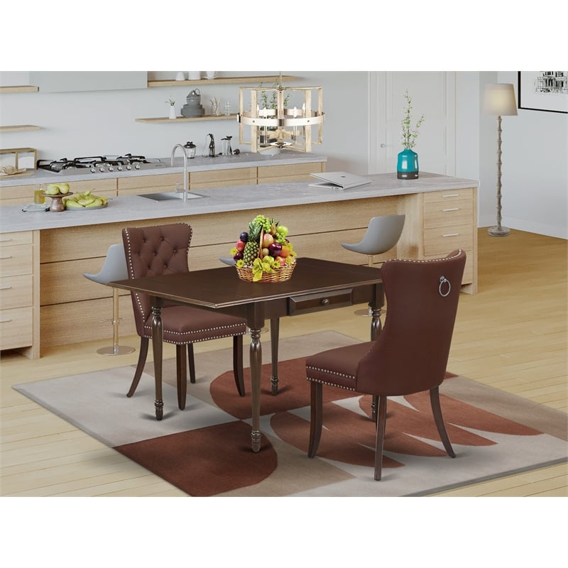 Pemberly Row 3-Piece Rubberwood Dining Set with Mahogany & Burgundy Finish