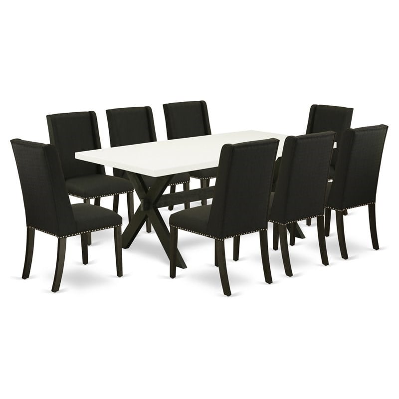 Pemberly Row 9-Piece Kitchen Set with Parson Chairs in Black and Mahogany