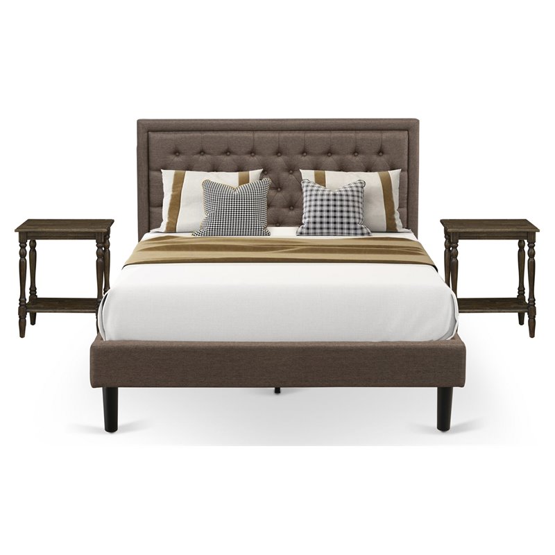 Pemberly Row 3-Piece Queen Bedroom Set with Bed and 2 Nightstands in Brown