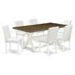 Pemberly Row 7-Piece Wood Dining Set with Table and White Leather Chairs