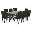 Pemberly Row 9-Piece Rubber Wood Dining Set with X-Leg Table in Black
