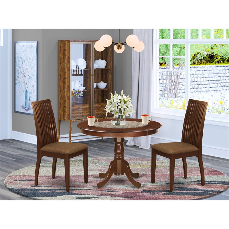 Pemberly Row 3-Piece Dining Set with Cushion Seat in Mahogany