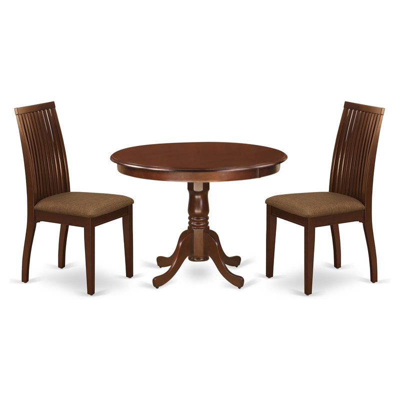 Pemberly Row 3-Piece Dining Set with Cushion Seat in Mahogany