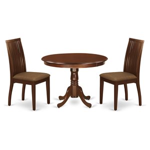 Pemberly Row 3-Piece Dining Set with Cushion Seat in Mahogany