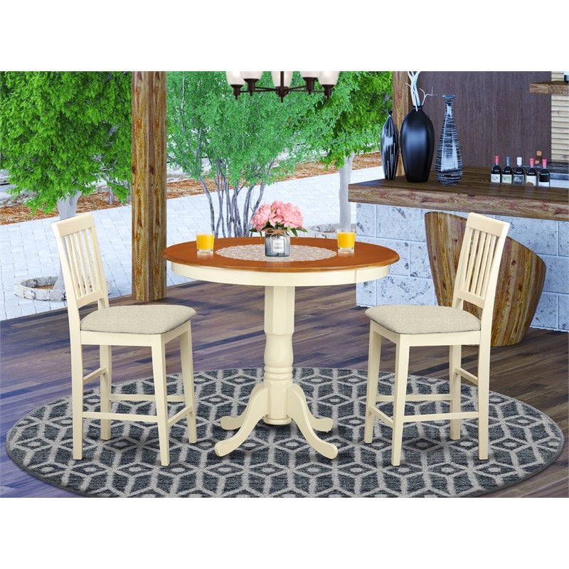 Pemberly Row 3-Piece Dining Table Set in Cherry and Buttermilk Finish