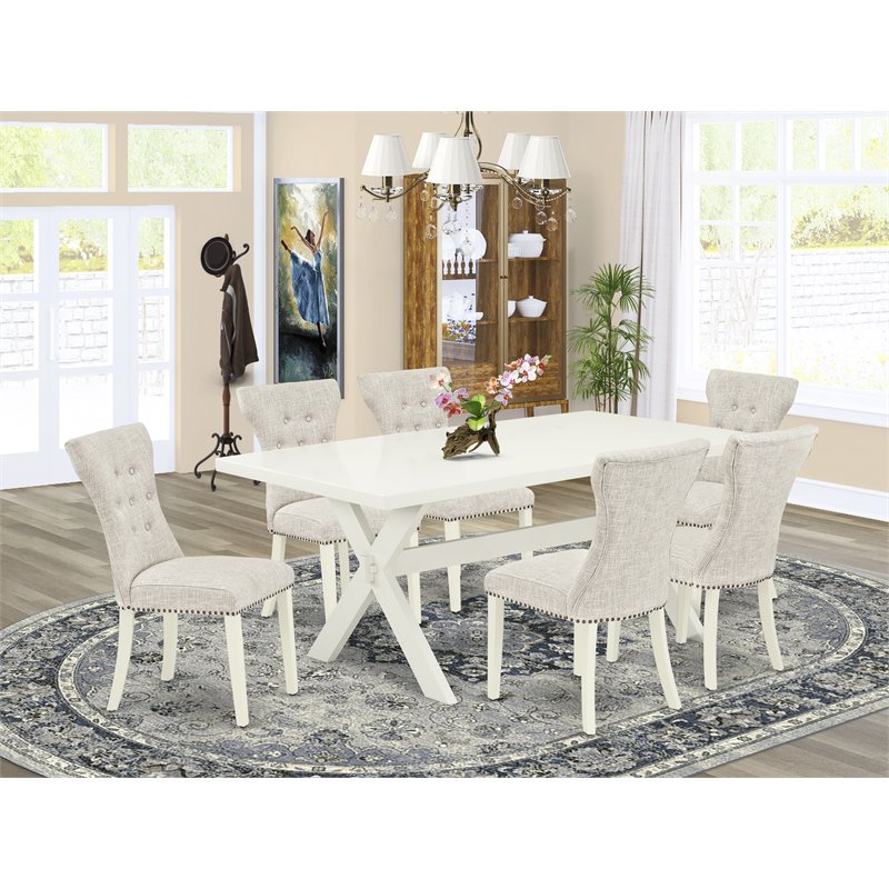 Pemberly Row 7-Piece Wood Dining Set with Table in Linen White/Doeskin