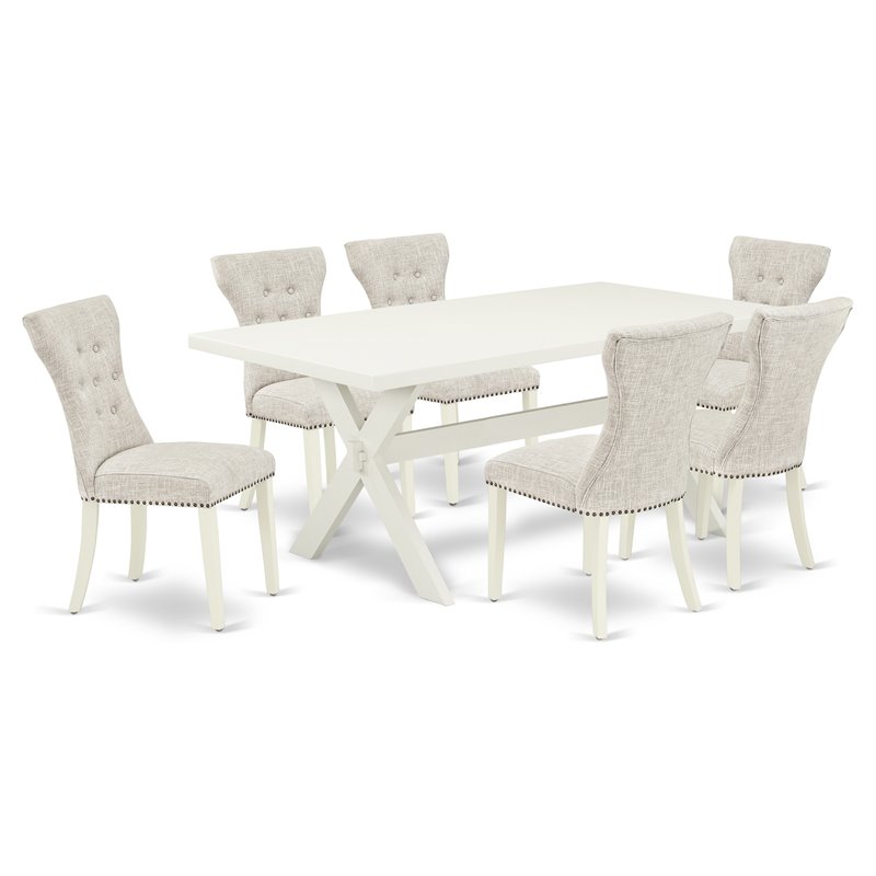 Pemberly Row 7-Piece Wood Dining Set with Table in Linen White/Doeskin
