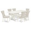 Pemberly Row 7-Piece Wood Dining Set with Table in Linen White/Doeskin