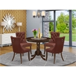 Pemberly Row 5-Piece Kitchen Table Set in Antique Walnut and Burgundy