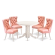 Pemberly Row 5-Piece Round Kitchen Set in Linen White with Beige Red Chairs