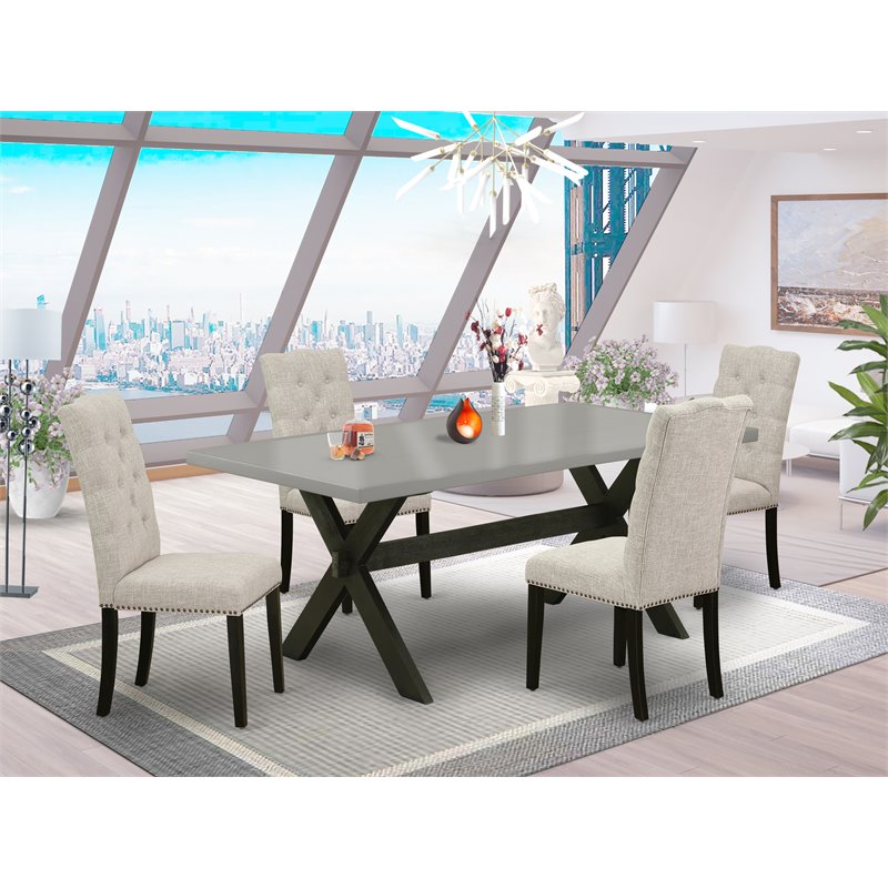 Pemberly Row 5-Piece Dining Table Set in Wood Black Doeskin Finish