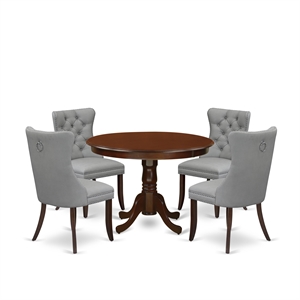Pemberly Row 5-Piece Kitchen Set in Mahogany Wood and Light Gray Fabric