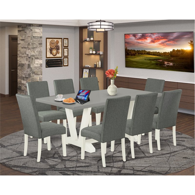 Pemberly Row V-Style 9-Piece Wood Dining Set in White and Gray