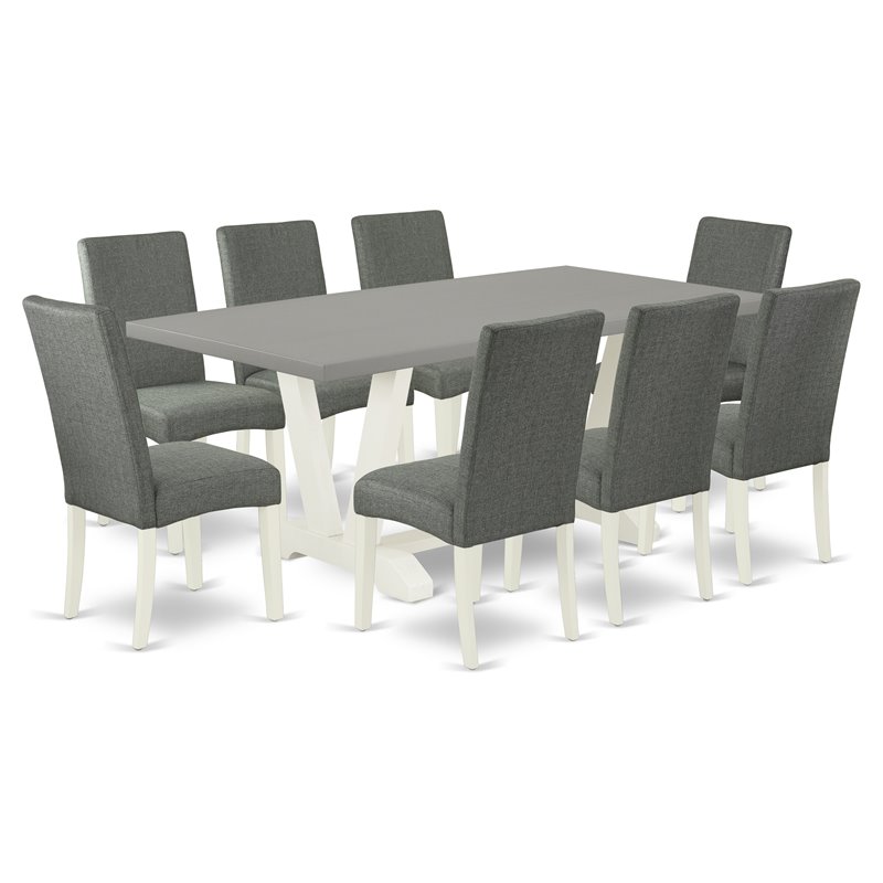 Pemberly Row V-Style 9-Piece Wood Dining Set in White and Gray