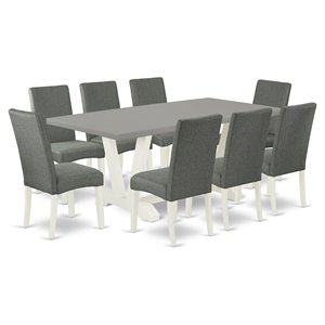 Pemberly Row V-Style 9-Piece Wood Dining Set in White and Gray