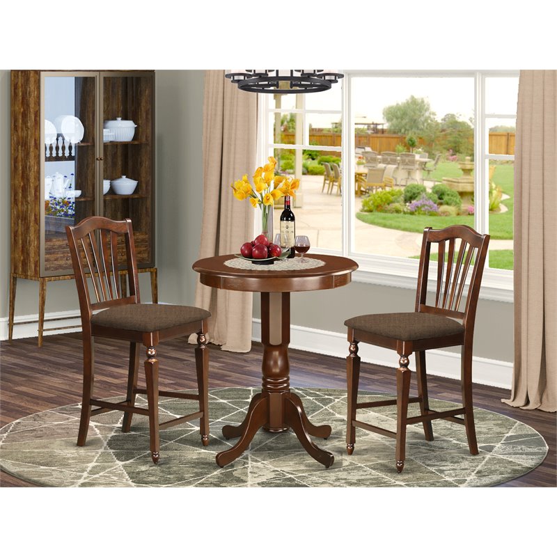 Pemberly Row 3-Piece Dining Table Set with Wood Chairs in Mahogany
