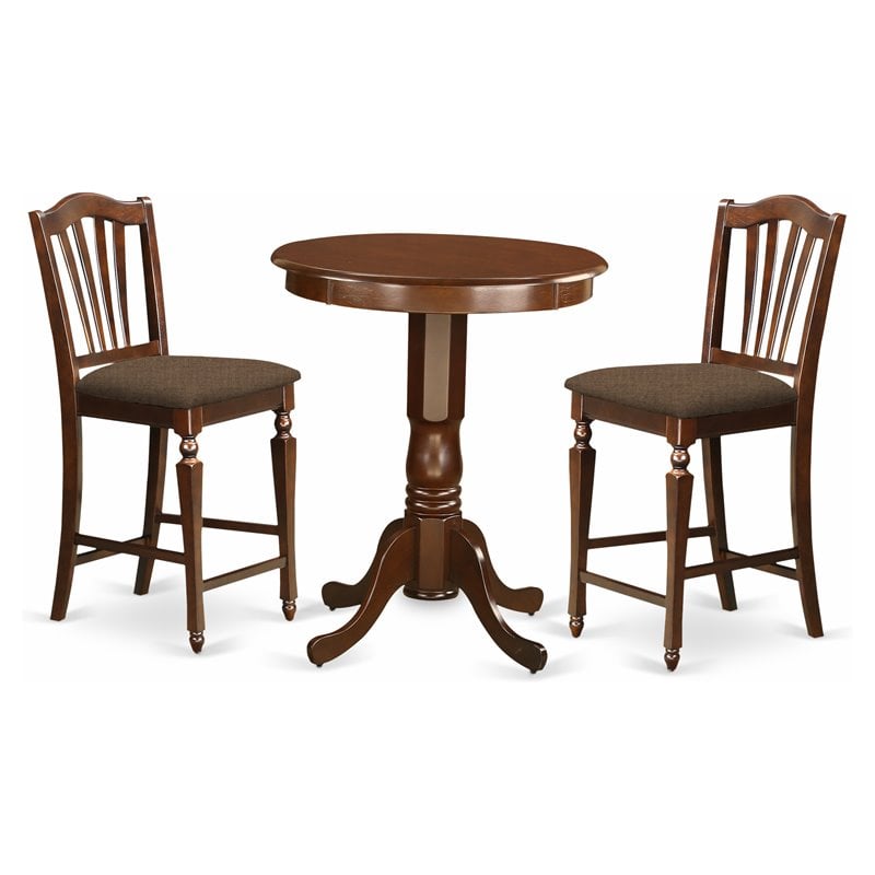 Pemberly Row 3-Piece Dining Table Set with Wood Chairs in Mahogany