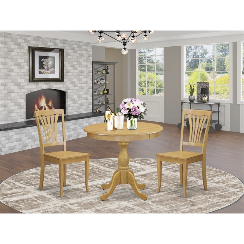 Pemberly Row 3-Piece Oak Dining Table Set with Pedestal Base and Chairs