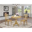 Pemberly Row 3-Piece Oak Dining Table Set with Pedestal Base and Chairs