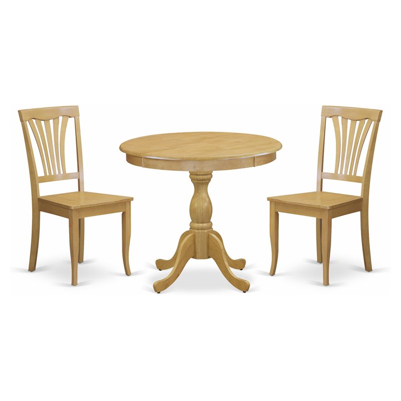 Pemberly Row 3-Piece Oak Dining Table Set with Pedestal Base and Chairs